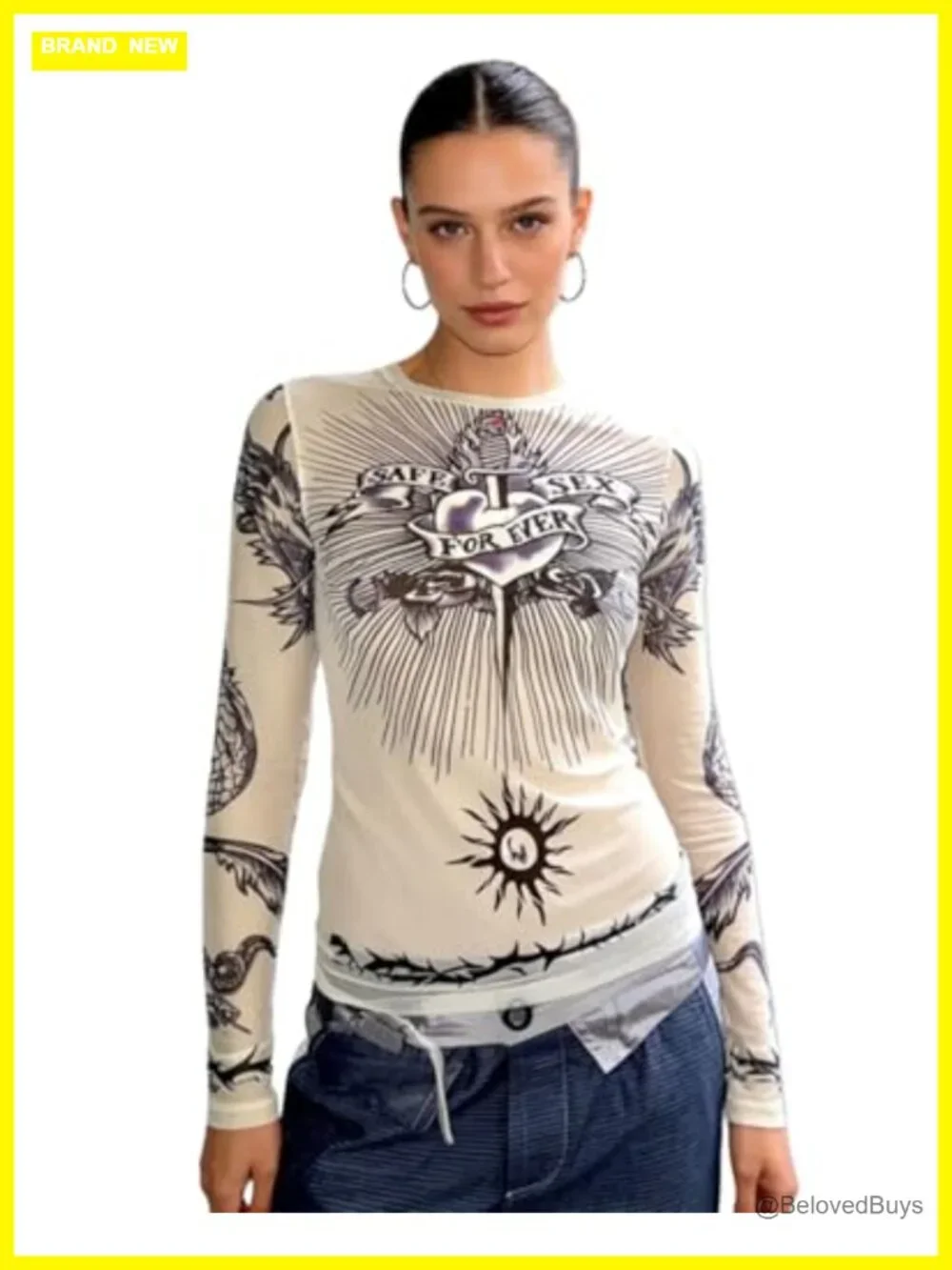 Women's Mesh See Through Long Sleeve Crop Top Slim Fit Clubwear Tee